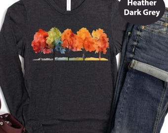 Fall Tree Long Sleeve, Autumn Tree Line Shirt, Thanksgiving Shirt, Fall Autumn Women's Shirt, Trendy Bestseller  Fall Shirt