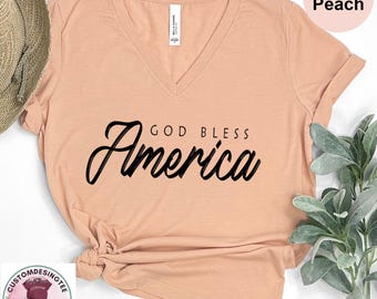 God Bless America Vneck Shirt, Fourth Of July Shirt, Patriotic Family Shirt, Independence Day Shirts, Freedom Shirt, 4th Of July Vneck Tee