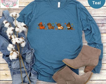 Bella Canvas Thanksgiving Dog Lover Long Sleeve Shirt, Cute Wiener Dog Thanksgiving Longsleeve Tee