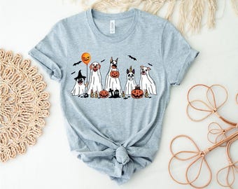 Ghost Tshirt , Halloween Shirt,Fall Shirt, Spooky Season Tshirt, Gift For Halloween ,Ghost Tee , Ghost Fall Tee,  Ghost And Dogs On It, Fall