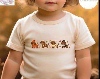 Thanksgiving Dog Lover Baby Bodysuit, Cute Wiener Dog Thanksgiving Youth Tee