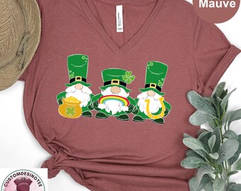 Gnomes St Patrick's Day V-Neck Shirt,Funny Gnomes VNeck Shirt,Clover Shirt,Happy St Patrick's Day V Neck Shirt,Patrick Matching V-Neck Shirt