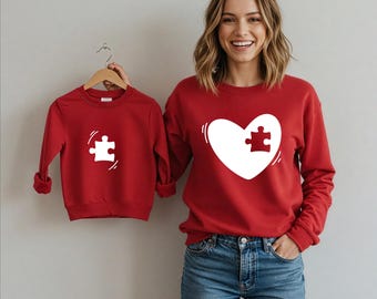 Mom and Son Matching Puzzle Heart Sweatshirt, Missing Piece Hoodie