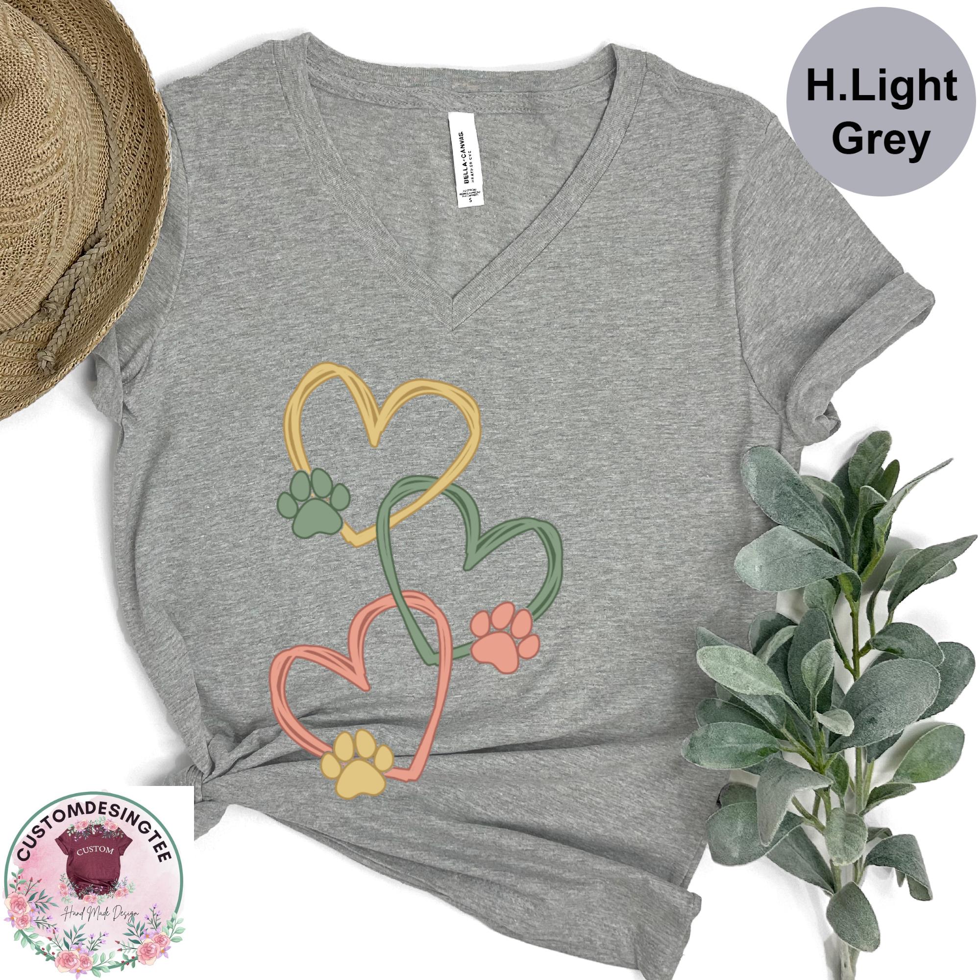 Pet Love Heart Art Vneck Shirt, Dog & Cat Paw Heart VNeck TShirt