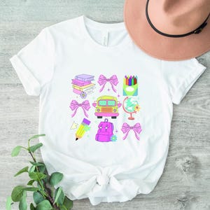 Cute Illustration Tee ,Cute Fall Shirt,Fall Shirts,Halloween Tee, Shirts, Tshirt With A Picture Of A School Bus And Books On It