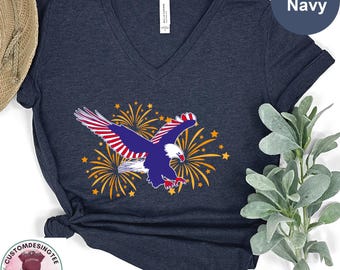 USA Flag Eagle VNeck Shirt, Patriotic Eagle V Neck Shirt, 4th of July Shirt, Independence Day Shirt, American Flag Eagle, Eagle V neck Shirt
