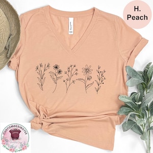 Wildflower V-Neck Shirt, Bible Verse Vneck Shirt,Nature VNeck Tee,Botanical Shirt,Floral Cottagecore V-Neck Shirt,Motivational Faith Apparel