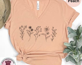 Wildflower V-Neck Shirt, Bible Verse Vneck Shirt,Nature VNeck Tee,Botanical Shirt,Floral Cottagecore V-Neck Shirt,Motivational Faith Apparel