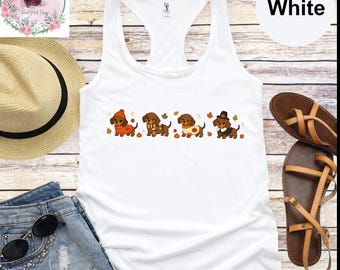 Thanksgiving Dog Lover Tank Top, Cute Wiener Dog Thanksgiving Tanktop