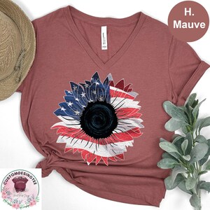 4th of July Sunflower Vneck Shirt, Independence Day Shirts,Republican Shirt,Fourth Of July Shirt,Patriotic Family Shirts,Freedom Vneck Shirt