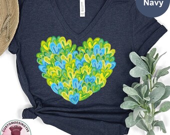 Clover Heart V- Neck Shirt, St. Patrick's Day Shamrock Heart Vneck Shirt Lucky Shamrock Shirt,St Paddy'sV Neck Shirt,Lucky Heart VNeck Shirt