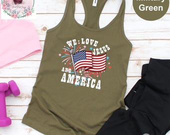 We Loves Jesus And America Too Tank Top, America Retro Tank Top, Christian Tank Top, 4th of July Tank Top, Independence Day Tank Top