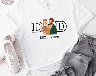 Custom Dad Portrait Shirt, Custom Portrait Outline Shirt For Him Father’s Day, Custom Line Art Tee, Custom Family Portrait Shirt