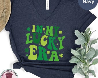 In My Lucky Era Saint Patrick's Day V-Neck Shirt, Retro Shamrock VNeck Shirt, St Patricks Day Family Vneck Shirt, Clover Lucky V-Neck Shirt