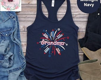 Custom 4th Of July Grandma Tank Top, Custom Star Firework Grandma Tank Top, Patriotic Nana Tank Top, Grandma Independence Day Tank Top