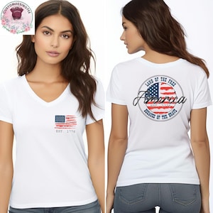 Retro American Flag VNeck Shirt, 4th of July Shirt, Star American Graphic Tee, Red White and Blue Vneck Shirt, Independence Day Vneck Tee