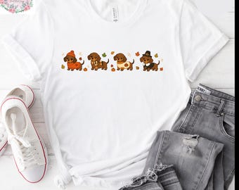 Bella Canvas Thanksgiving Dog Lover Shirt, Cute Wiener Dog Thanksgiving Tee