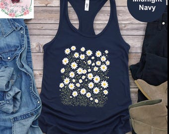 Daisy Flower Tank Top, Wildflowers Cottagecore Tanktop, Floral Botanical Tanktop