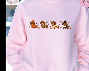 Thanksgiving Dog Lover Sweatshirt, Cute Wiener Dog Thanksgiving Hoodie