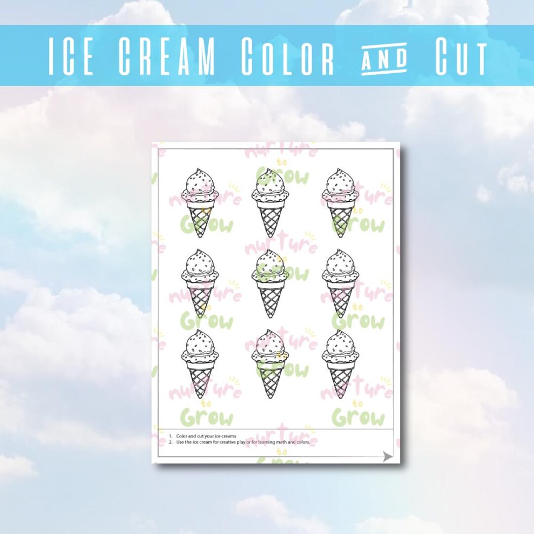 Kid Activity Ice Cream Color and Cut Practice or Pretend Play - Etsy