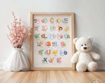ABC Animal Poster | Digital Download | Nursery Wall Decor | Alphabet Learning Poster | School Enrollment Gift | Baby Room Decor