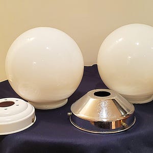 Beautiful Rare Genuine Art Deco Opaline Glass Globe Pendant Lights