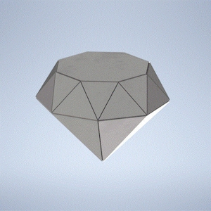May include: A gray paper diamond with a three-dimensional design. The diamond is made of multiple triangles and has a flat base.