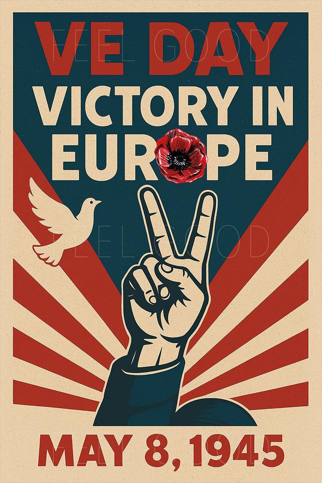 VE Day Retro Poster Digital Download WWII Victory Celebration Wall 