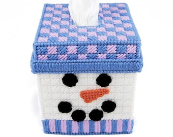 PATTERN: Quilted Snowman Tissue Box Cover in Plastic Canvas