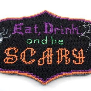 PATTERN: Eat, Drink, and Be Scary Halloween Plastic Canvas Wall Hanging Pattern image 2