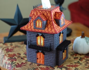 PATTERN: Haunted House Tissue Box Cover in Plastic Canvas