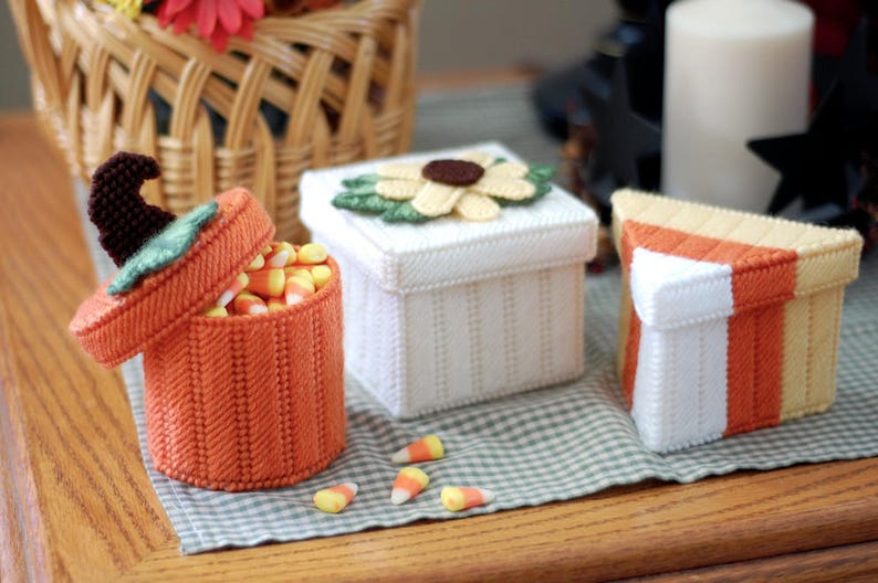 PATTERN: Fall Boxes in Plastic Canvas image 1