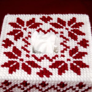 PATTERN: Nordic Redwork Tissue Box Cover in Plastic Canvas - Etsy