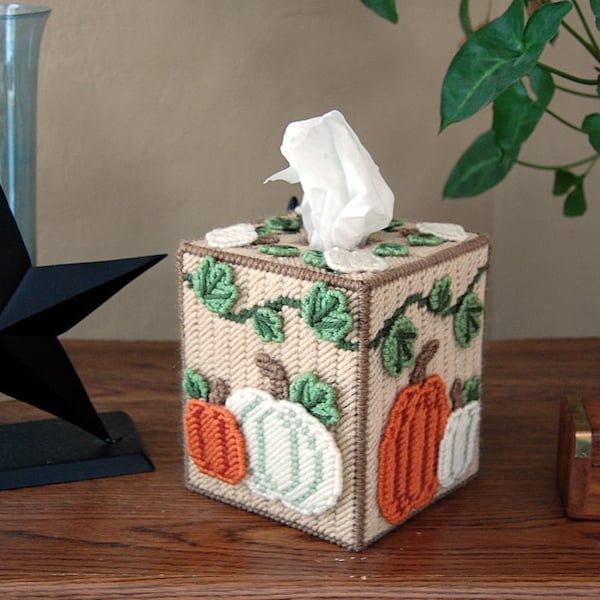 PATTERN: Fall harvest plastic canvas tissue box cover