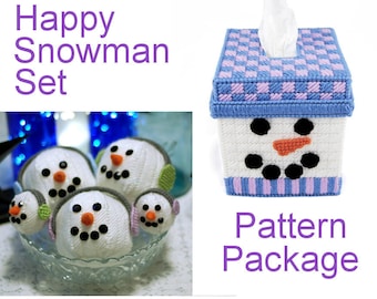 Reserved for Jane: Happy Snowman Set in Plastic Canvas