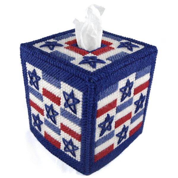 PATTERN: Stars And Stripes Tissue Box Cover in Plastic Canvas