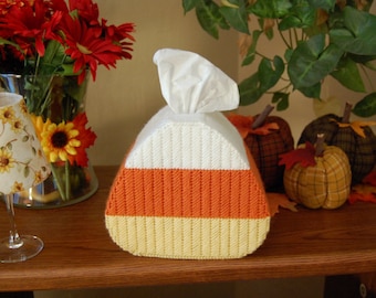 PATTERN: Candy Corn Tissue Box Cover in Plastic Canvas