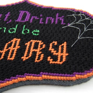 PATTERN: Eat, Drink, and Be Scary Halloween Plastic Canvas Wall Hanging Pattern image 4