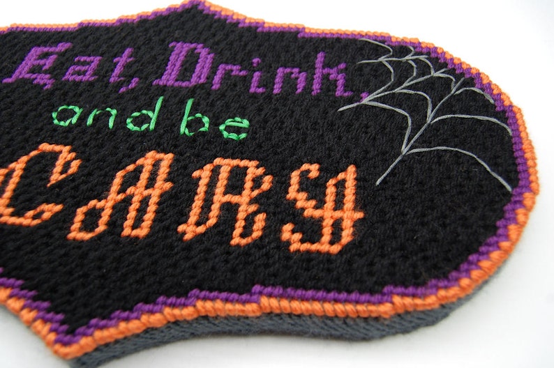 PATTERN: Eat, Drink, and Be Scary Halloween Plastic Canvas Wall Hanging Pattern image 4