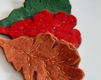 Autumnal Oak Leaves Brooch - stitched felt brooches trio -  SET of 3