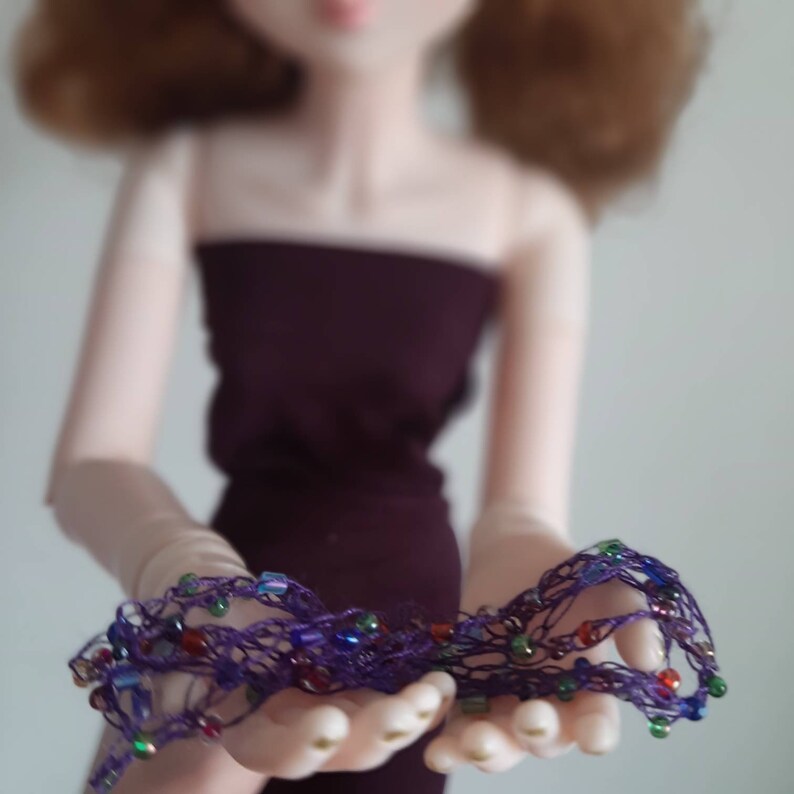 Versatile Violet Beaded Necklace for BJD 13 scale 22inch image 6