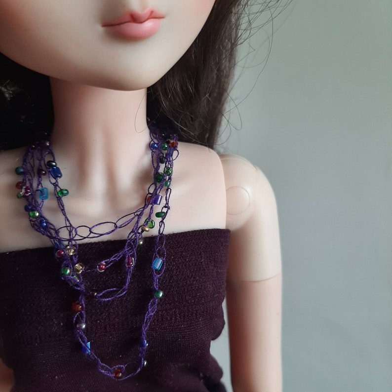 Versatile Violet Beaded Necklace for BJD 13 scale 22inch image 7