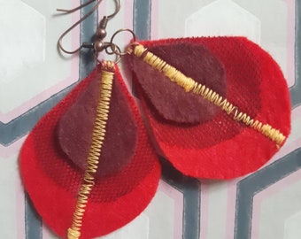 Filz Pfau Feder Teardrop Ohrringe