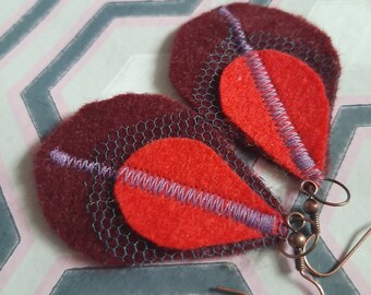 Filz Pfau Feder Teardrop Ohrringe