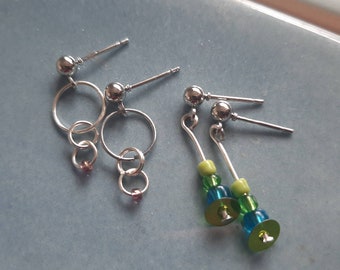 Silver & Green Earrings, SET of 2 for 16" dolls. Free UK shipping
