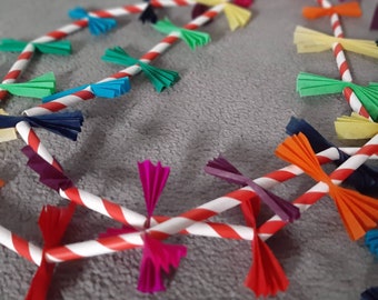 Polish Folk Art Inspired RAINBOW Christmas Garland in Red and White, pajaki