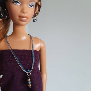 Jewellery SET in Copper and Indigo pendant necklace and earrings for 1:6 and 16 dolls image 4