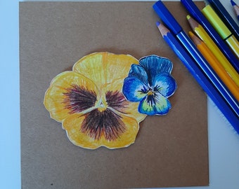 PANSY - Original Mini Art on 3D card - free UK delivery