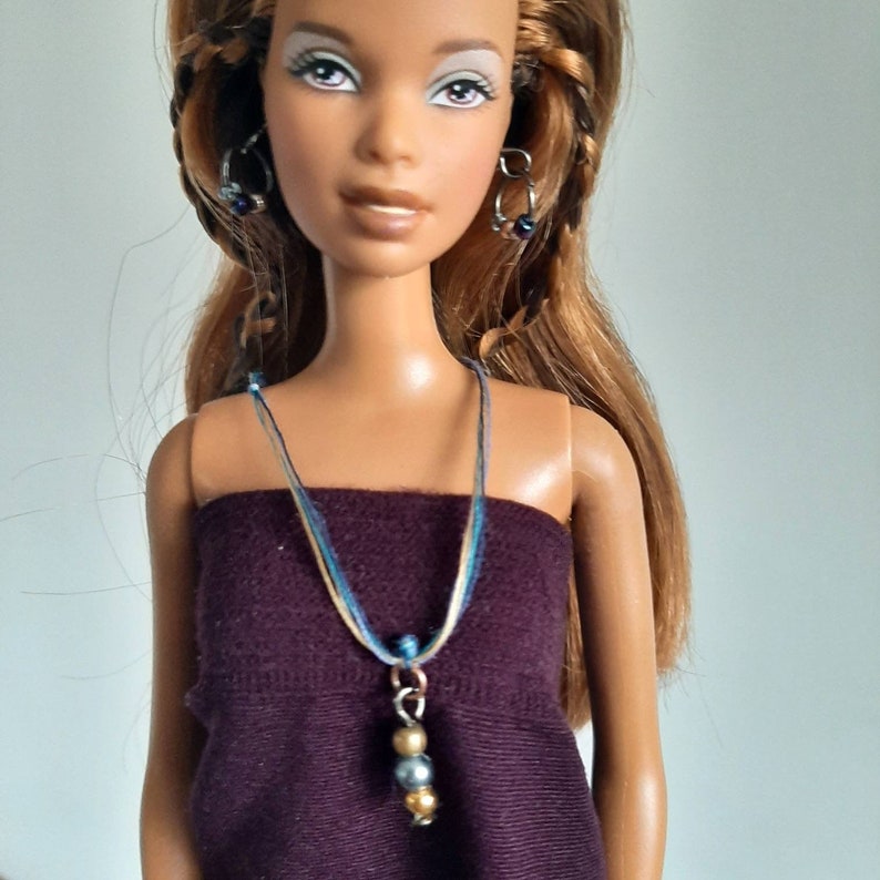 Jewellery SET in Copper and Indigo pendant necklace and earrings for 1:6 and 16 dolls image 8