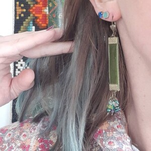 Moss green velver earrings w/ beaded cluster 1 image 9